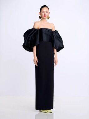 Solace London Black Floris Evening Gown